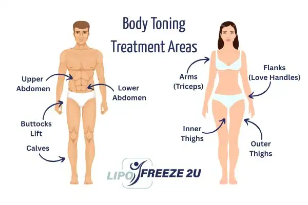 Graphic showing where you can have Body toning Treatment Bletchley on your body